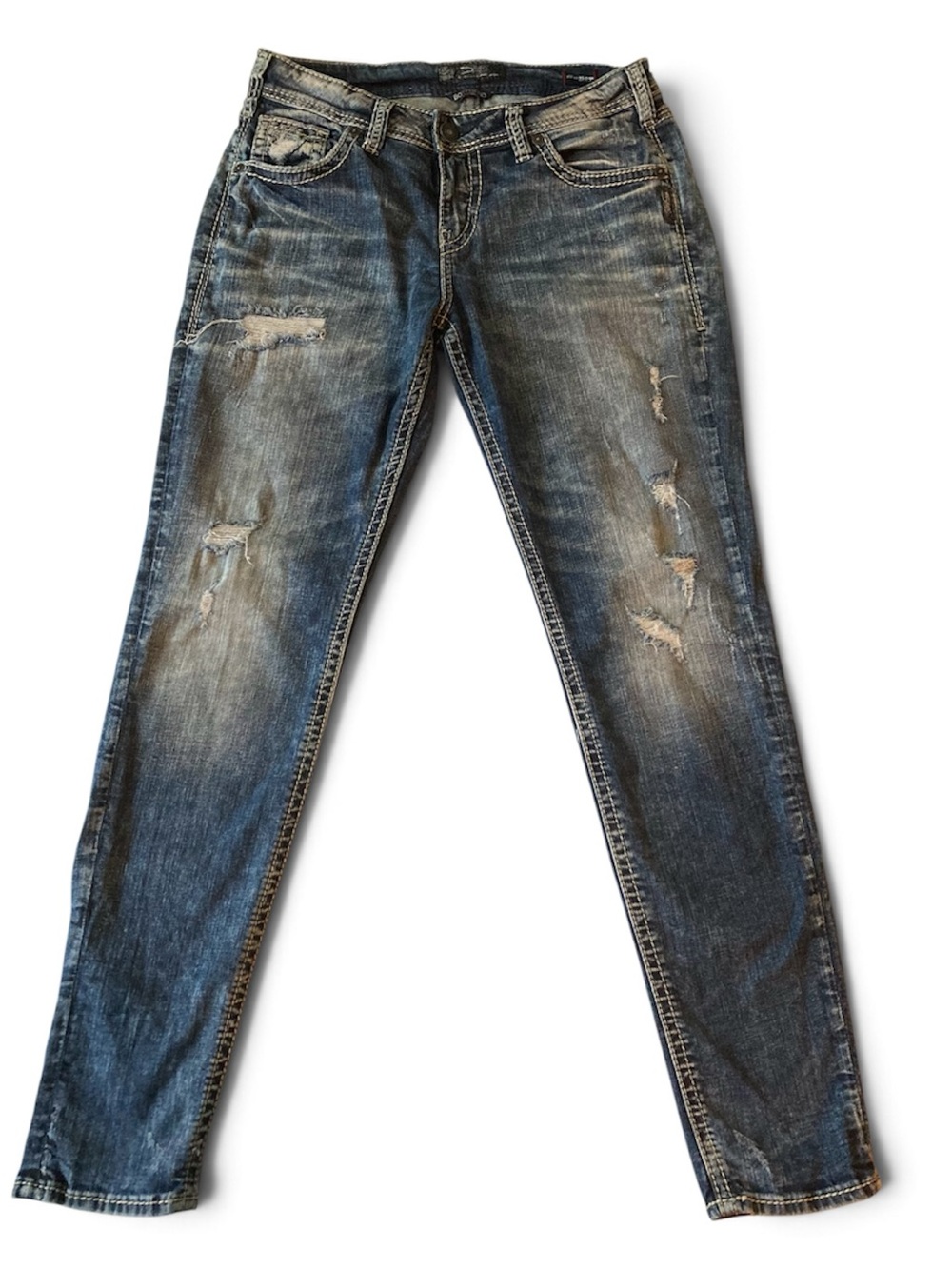 Silver Jeans Boyfriend Super Stretch Denim Tag says 29/29
Actual Sz W30/L32